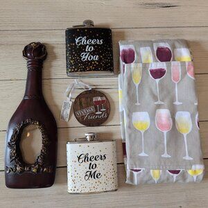 Wine Now Designs Cotton Apron; Pic Frame; 2 6oz Flasks & Trinket Drinks & Dranks